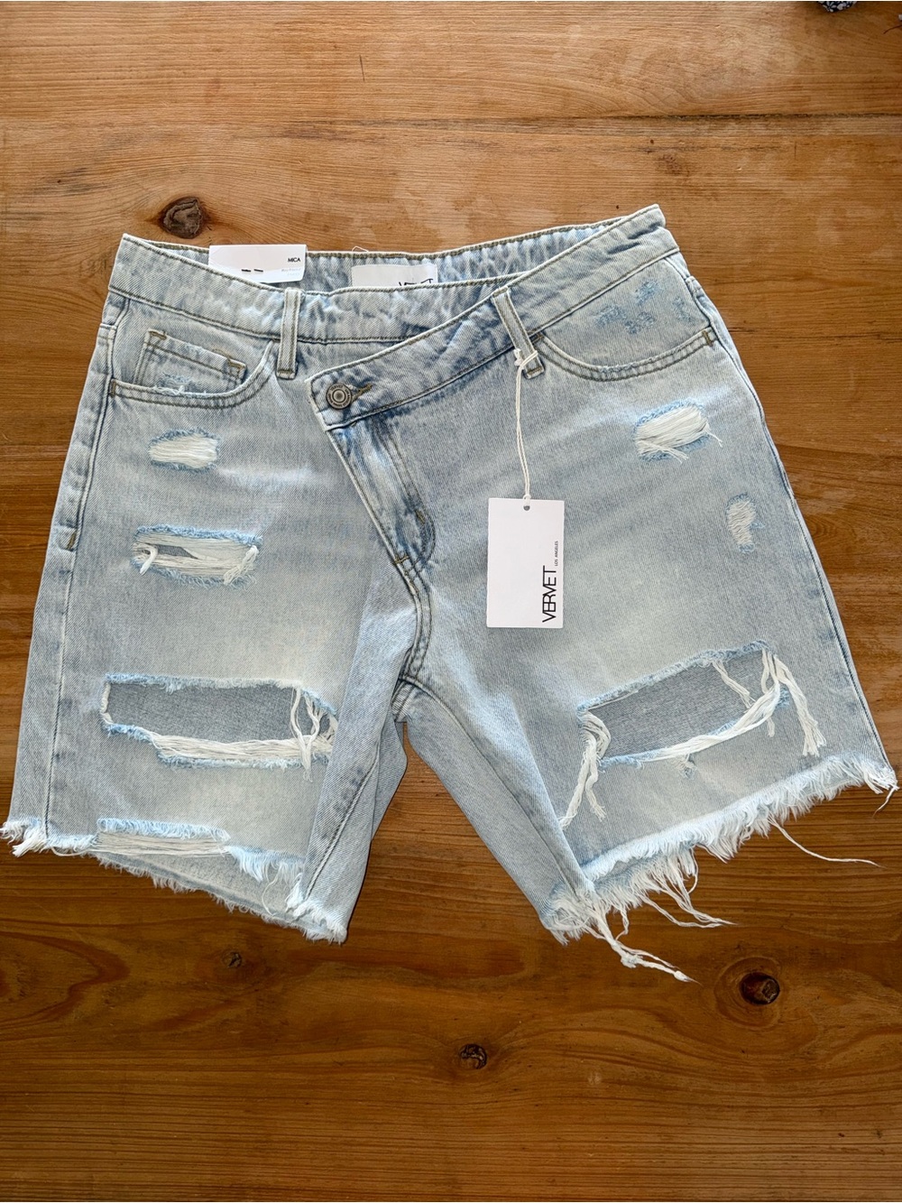 VERVET Flying Monkey Distressed Denim Bermuda Shorts M NWT
